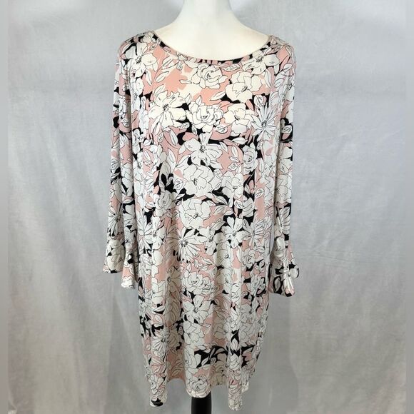 Laundry by Shelli Segal light pink blush & white long sleeve shift dress size XL - Picture 1 of 7